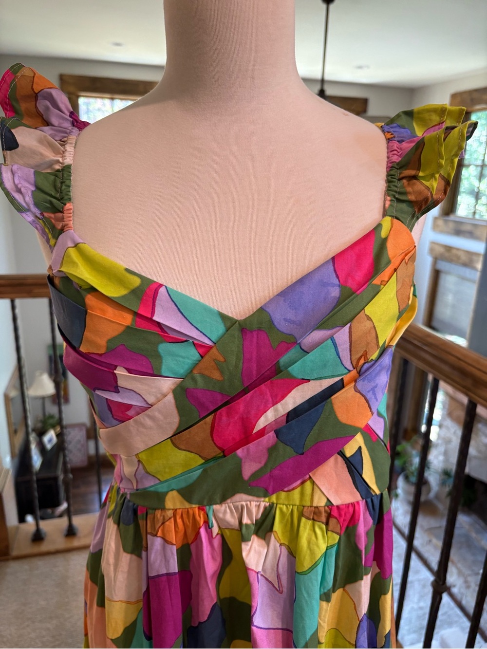 THML Multicolor Abstract Print Maxi Dress with Ruffle Straps Sz M Never Worn - Picture 2 of 6